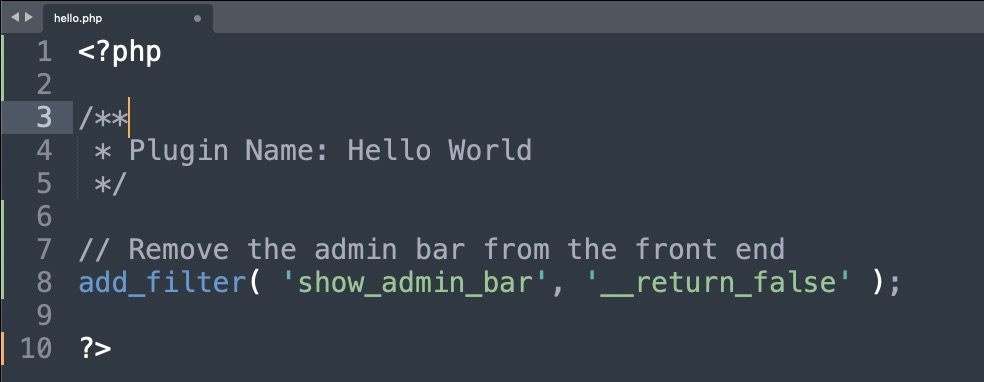Added disabling admin bar code to PHP