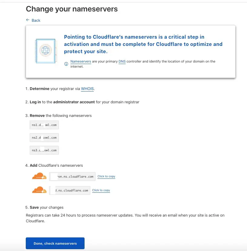 Change to Cloudflare Nameservers