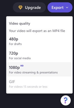 Clipchamp free export option including 1080p