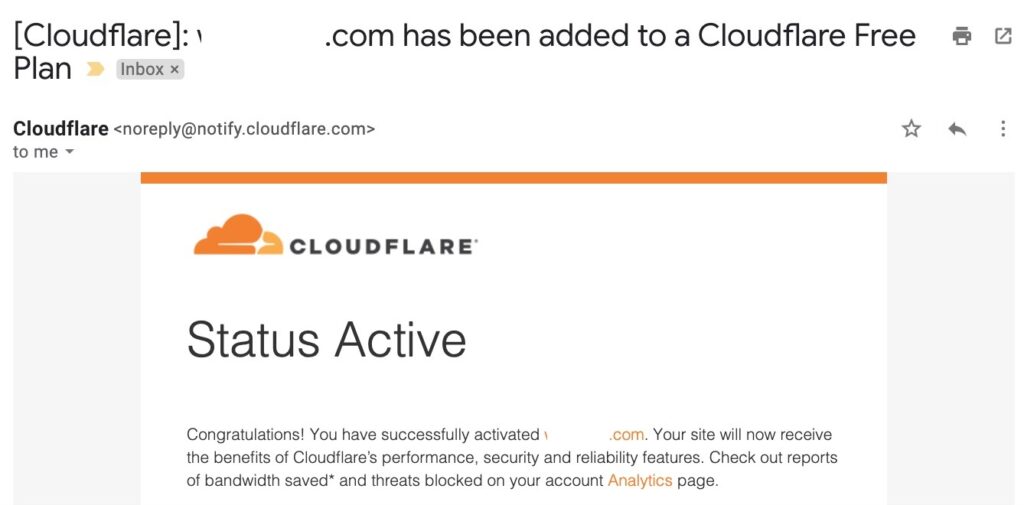 Fast Cloudflare email notification for active site status