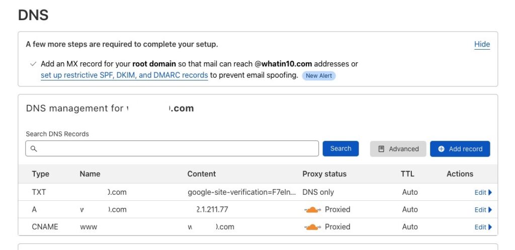 TXT record added in Cloudflare DNS for Google Search Console verification