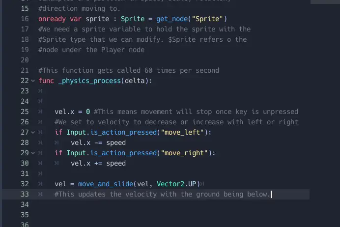 Basic physics code for the sprite