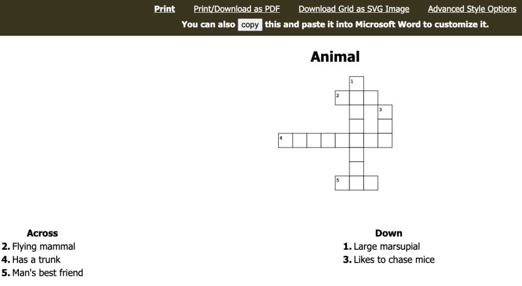 Crossword Puzzle example