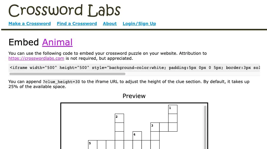 Embed Crossword Labs puzzle