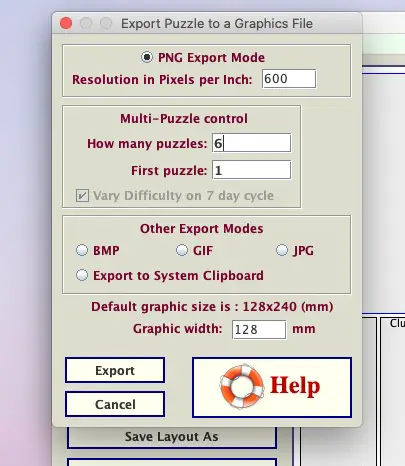 Export to multiple PNG files of different puzzles at once