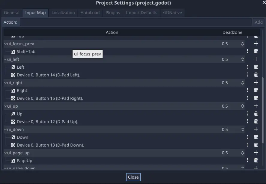 INput Map for project settings