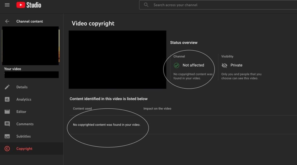 YouTube Studio Check Copyright Issue