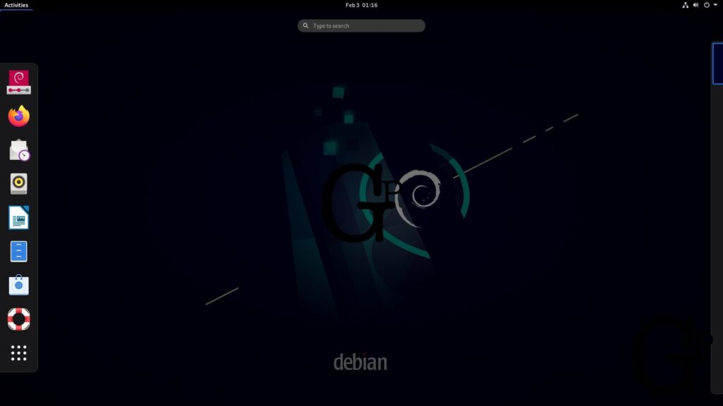 Debian Default Desktop With Super Key Search